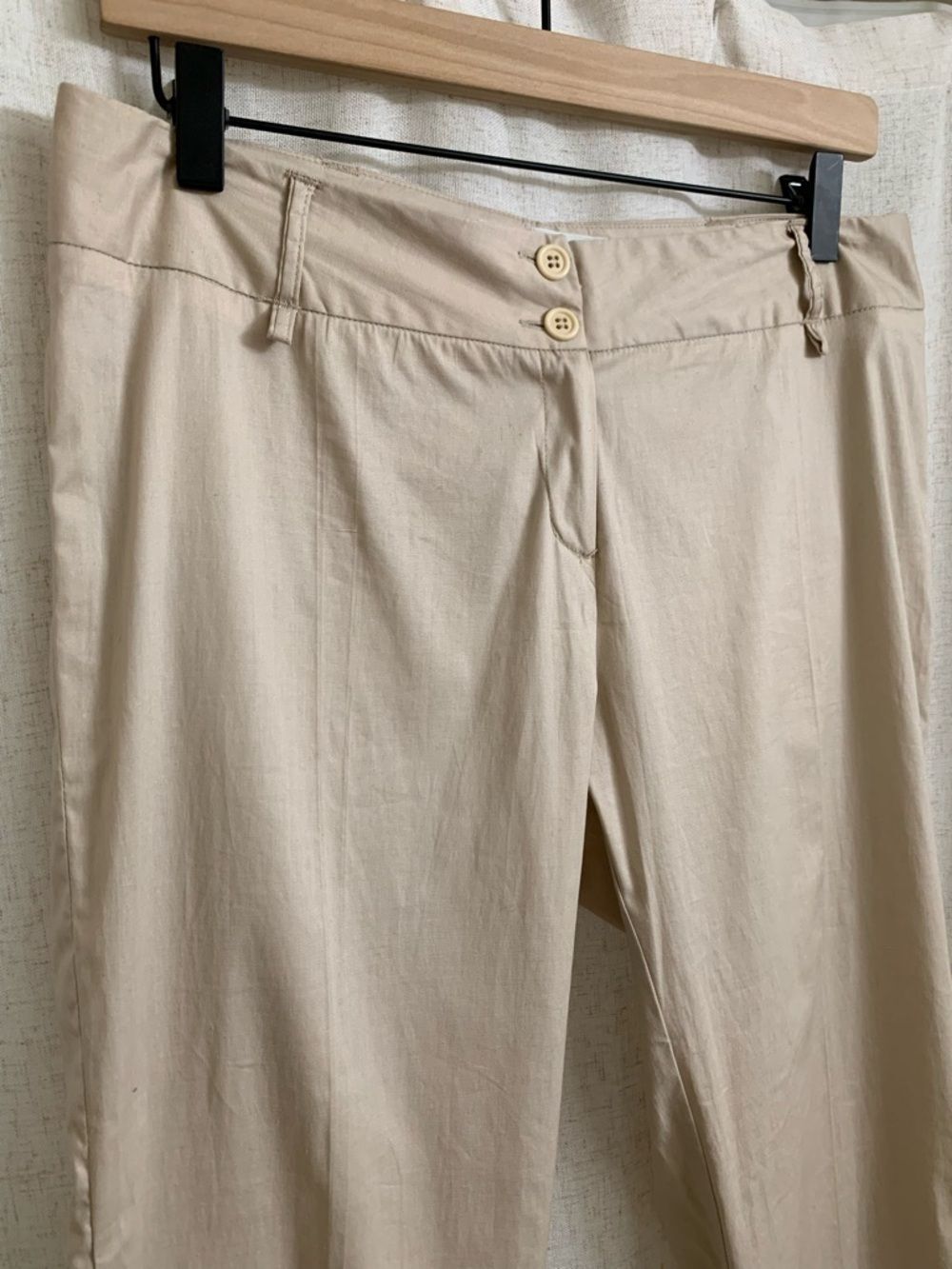 Yumi Mazao France Beige Straight-Leg Dress Pants Chino Cotton Crisp Lightweight - Picture 3 of 10